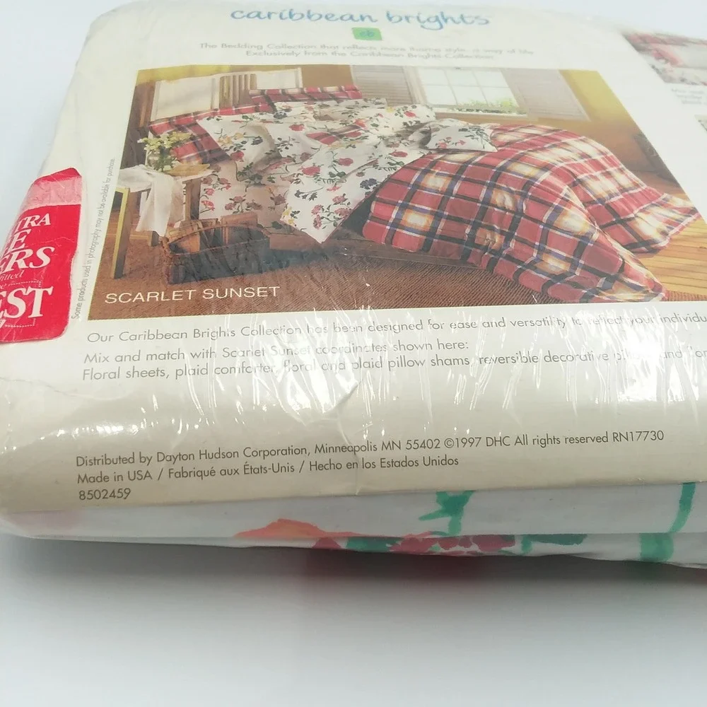 Caribbean‎ Brights Scarlet Sunset King Fitted Sheet Tropical Floral Vintage USA